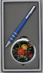 Н-р 1 ручка кульк.блакитна + дзеркало "Квіти" (10*10)
