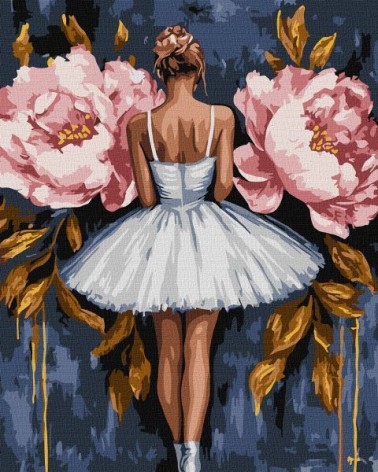 Картина по номерам - "Балерина с розовыми пионами" с красками металлик extra ©art_selena_ua, 40х50см