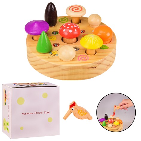 Деревянная игрушка магнитные червячки, грибочки в коробке 16,5*16,5*9 см, 16*16*3.2 см