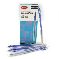 Ручка гелева автоматична Beifa 0,5мм, швидко висихає синя, карт. уп. ціна за 12 шт. //