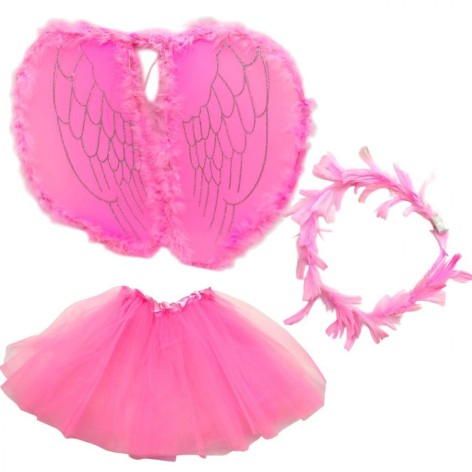 Маскарадний костюм "Янгол" з підсвічуванням (крила, спідничка, німб) РОЖЕВИЙ