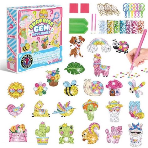 Алмазная мозаика детская в виде адвент-календаря, 24 брелока, 24 крепления, 2 подноса, 2 стилуса 21007N