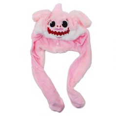 Шапка с двигающимися ушами нежно-розовый с зубками