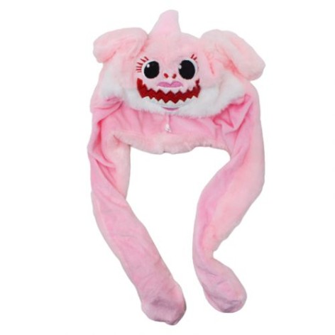 Шапка с двигающимися ушами нежно-розовый с зубками