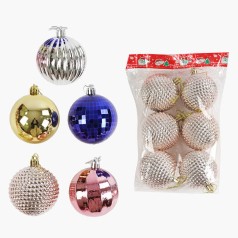 Новорічні прикраси на ялинку 5 видів кульки 6 штук D=7 см (100)