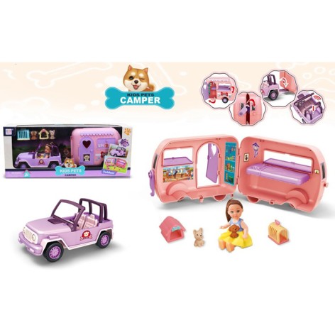 Кукла 11см, машина с прицепом, 44см, звук, 2 собачки, переноска, будка, бат(табл), в кор-ке, 50-19-12,5см 