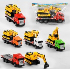 Трейлер с экскаватором, инерция, 2 цвета, 1 штука в п/е 10*24*7 см /144-2/