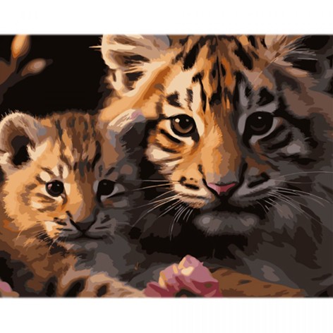Набор для росписи по номерам "Тигрица с тигренок" 40х50 см
