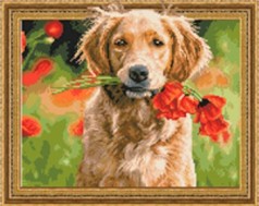 Набор для творчества - картина из страз-3D "Собака с цветами" 40*50см, в коробке (1*20)
