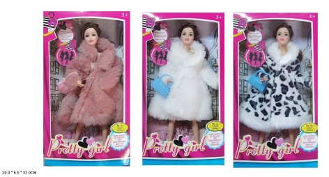 Кукла типа Барби, в меховой шубе, микс 3 вида кор. 20*5*32см 