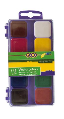 Фарби акварельні 10 кольорів, пластикова коробка, без пензлика, білий