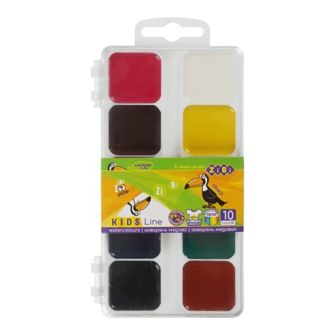 Фарби аквар. 10 кол., пласт./кор., б/п., білий /160/