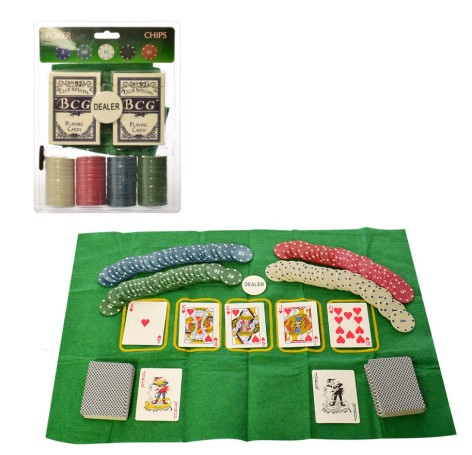 Настільна гра покер, карти - 2 колоди, фішки (з номіналом), сукно, 19,5-25-5 см