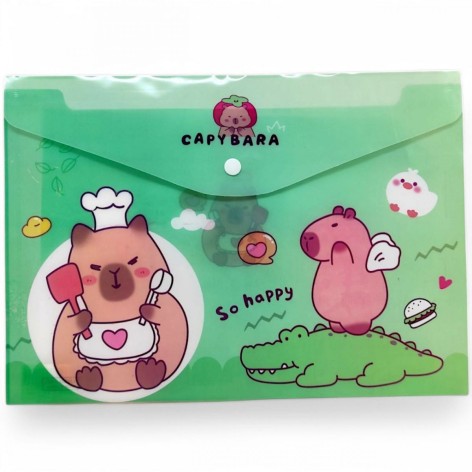Папка-конверт на кнопці А4 "Капібара" (зелена)
