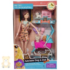 Лялька з тваринками та коляскою,  29 см (БРЮНЕТКА)