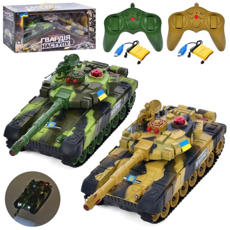 Радіокерований набір ігровий танк 2шт, 31см, акум, звук, світло, підв.кабіна, USB-зарядне,в кор-ці,55-18-25,5см 