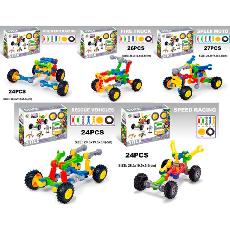 Конструктор шарнирный, транспорт, от 24шт, 5 видов, в кор-це, 28-19,5-5,5см 