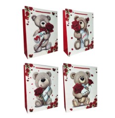Подарунковий пакет картон 200грм, "Закохане ведмежа" МІКС 4 види, 31*42*12см 4 шт. в уп. 