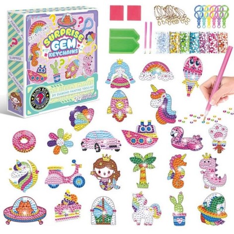 Алмазная мозаика детская в виде адвент-календаря, 24 брелока, 24 крепления, 2 подноса, 2 стилуса 21007M