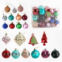 Новорічні ялинкові прикраси A-Toys 47 штук кульки ялинки пластикові глітер (C67965)