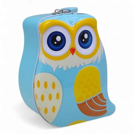 Копилка металлическая "Сова", голубая
