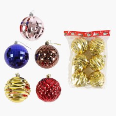 Новорічні прикраси на ялинку 5 видів кульки 6 штук D=8 см (72)