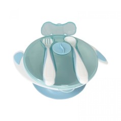 Тарілка на присосці з ложкою та виделкою (БЛАКИТНА)