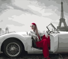 Набір для розпису по номерах Кабріолет на фоні Ейфелевої вежі Strateg розміром 40х50 см (HH045)