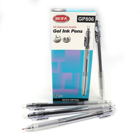 Ручка гелевая автоматическая Beifa 0,5мм, быстро сохнет черная, карт. уп. цена за 12 шт. //