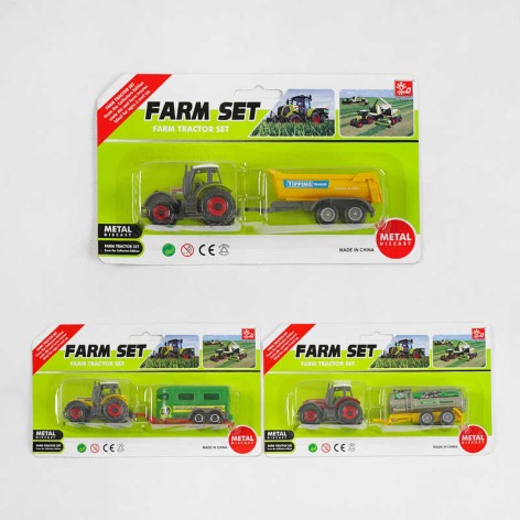 Трактор 3 види, з причепом, металопластик, на листі 