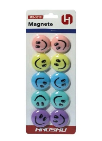 Набір магнітів круглих смайли пастельних кольорів d=3см 10 шт.