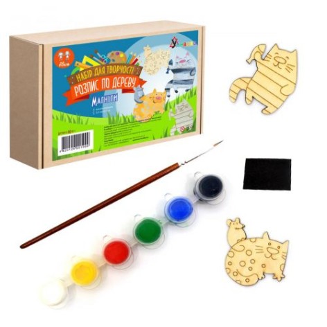 Набор для росписи по дереву Умняшка "Магниты - Веселые коты" 6 цветов (РД-011)