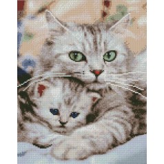 Набор для творчества алмазная картина Кошка с котенком Strateg размером 30х40 см (KB023)