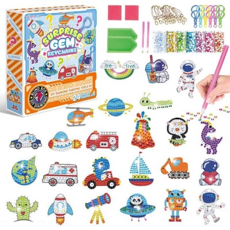 Алмазная мозаика детская в виде адвент-календаря, 24 брелока, 24 крепления, 2 подноса, 2 стилуса 21007O