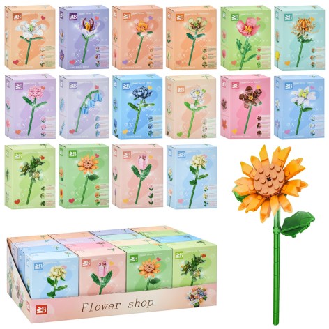Конструктор квітка, від 80дет, в кор-ці, (16видів) /8/128/16шт в кор. 45-15,5-25см