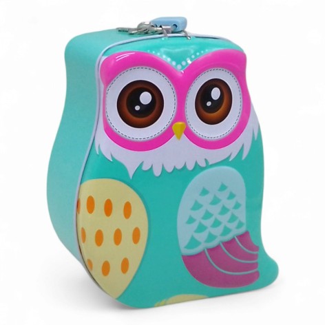 Копилка металлическая "Сова", бирюзовая