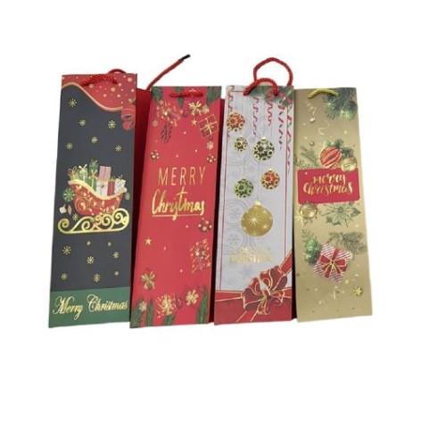 Пакет новогодний бумажный под бутылку Merry Christmas 36*11*11см R32956 6 шт. в уп. 
