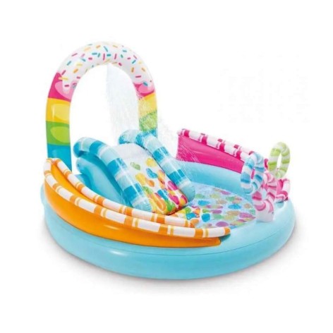 Надувний ігровий центр Intex "Весела цукерка" з гіркою та фонтаном 170х168х122 см