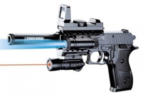Іграшковий пістолет на кульках, з лазером, ліхтариком і глушником, в коробці