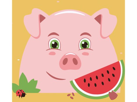 Набор для росписи по номерам Свинка и лакомство лета Strateg размером 20х20 см (HH7067)