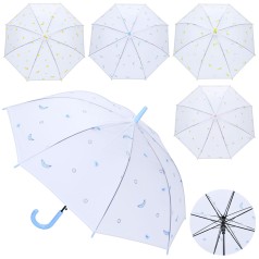 Зонт дитячий 77см, тростина 69см, діаметр 90см, спиця 54см, клеєнка, 6 видів, в п/е 