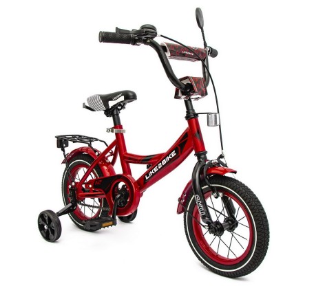 Велосипед детский 2-х колесный 12'' 211203 (1 шт) Like2bike Sky, бордовый, рама сталь, со звонком, ручной тормоз, сборка 75%