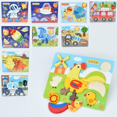 Деревùяна іграшка Пазли мïкс видïв (динозаври, тварини, транспорт, космос), у п/е, 22,5-18-1см 