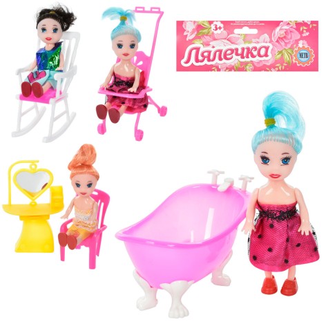 Кукла 10см, мебель, 4 вида, микс цвет, в п/е 18-19-5см 
