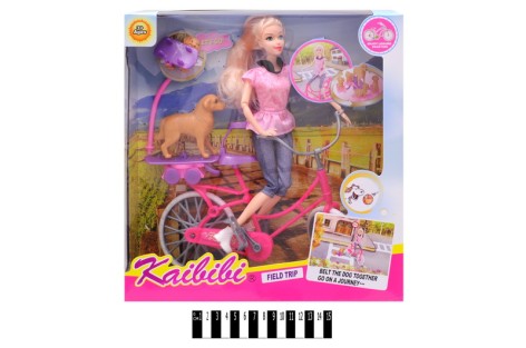 Кукла на велосипеде с собачкой 