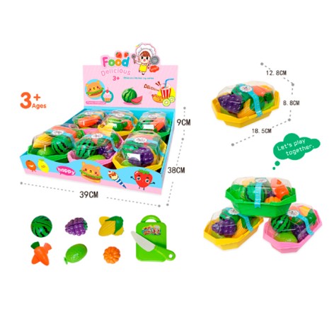 Продукти на липучці, фрукти, овочі, дошка, ніж, ємність 18-13-9см, (3 кольори) /14/84/6шт в кор. 39,5-9-38см