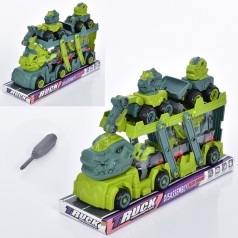 Конструктор на шурупах(трейлер,машинки-динозаври 4шт),викрутка,2 види, у слюді, 32-20-11см 