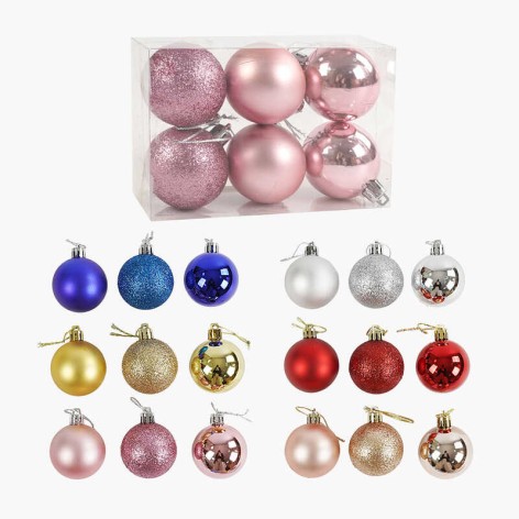 Новорічні прикраси 6 штук, кульки, D = 4,5 см, у слюді, мікс видів 
