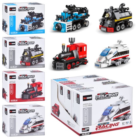 Конструктор железнодорожный транспорт, от 98 деталей, 4 вида, /18/72/4шт в кор. 21-18-13см