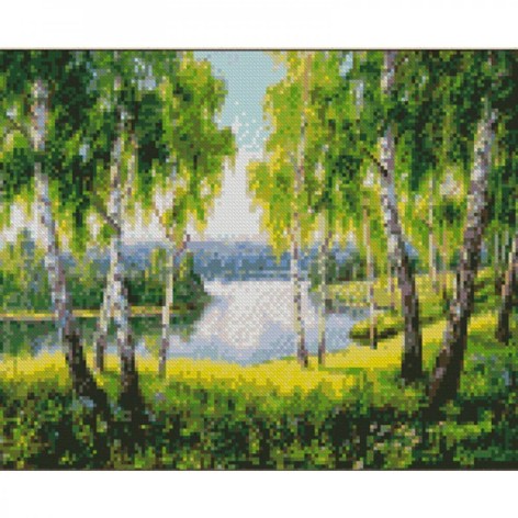 Алмазная мозаика Березки у озера 30х40 см